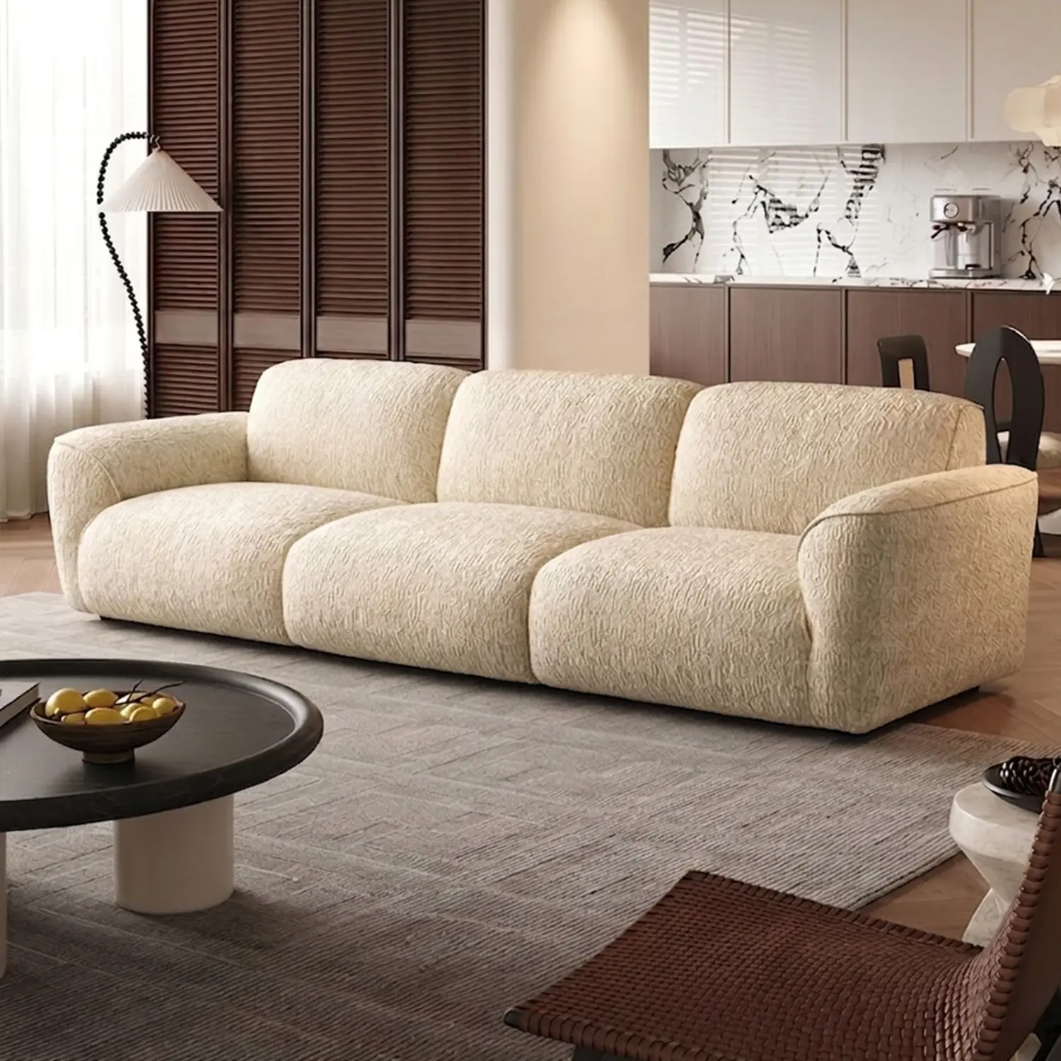 Beige 3- Seater Modern Chenille Extra-Deep Sofa with Adjustable Backrest Image - 3 | homeyfad