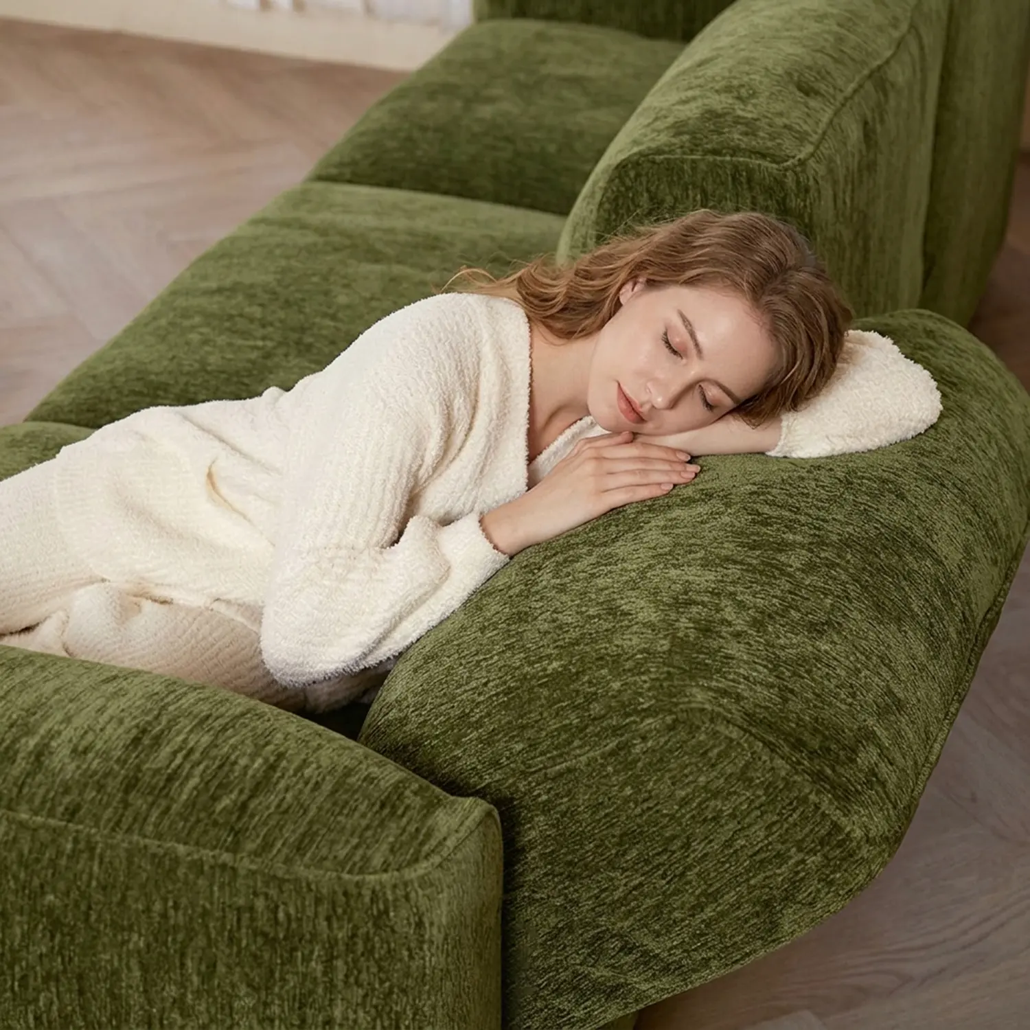 Modern Chenille Extra-Deep Sofa with Adjustable Backrest Image - 13 | homeyfad