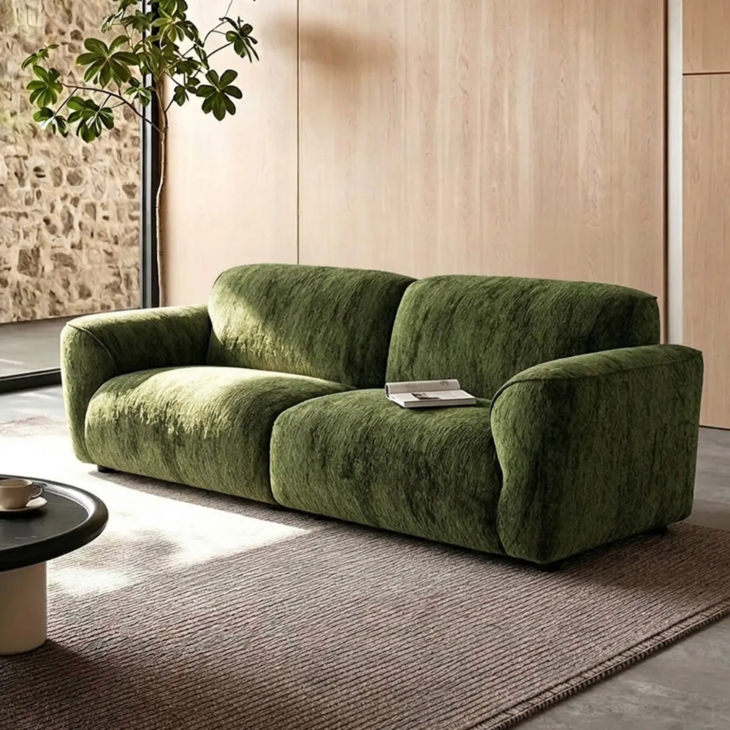 Green 2- Seater Modern Chenille Extra-Deep Sofa with Adjustable Backrest Image - 18 | homeyfad