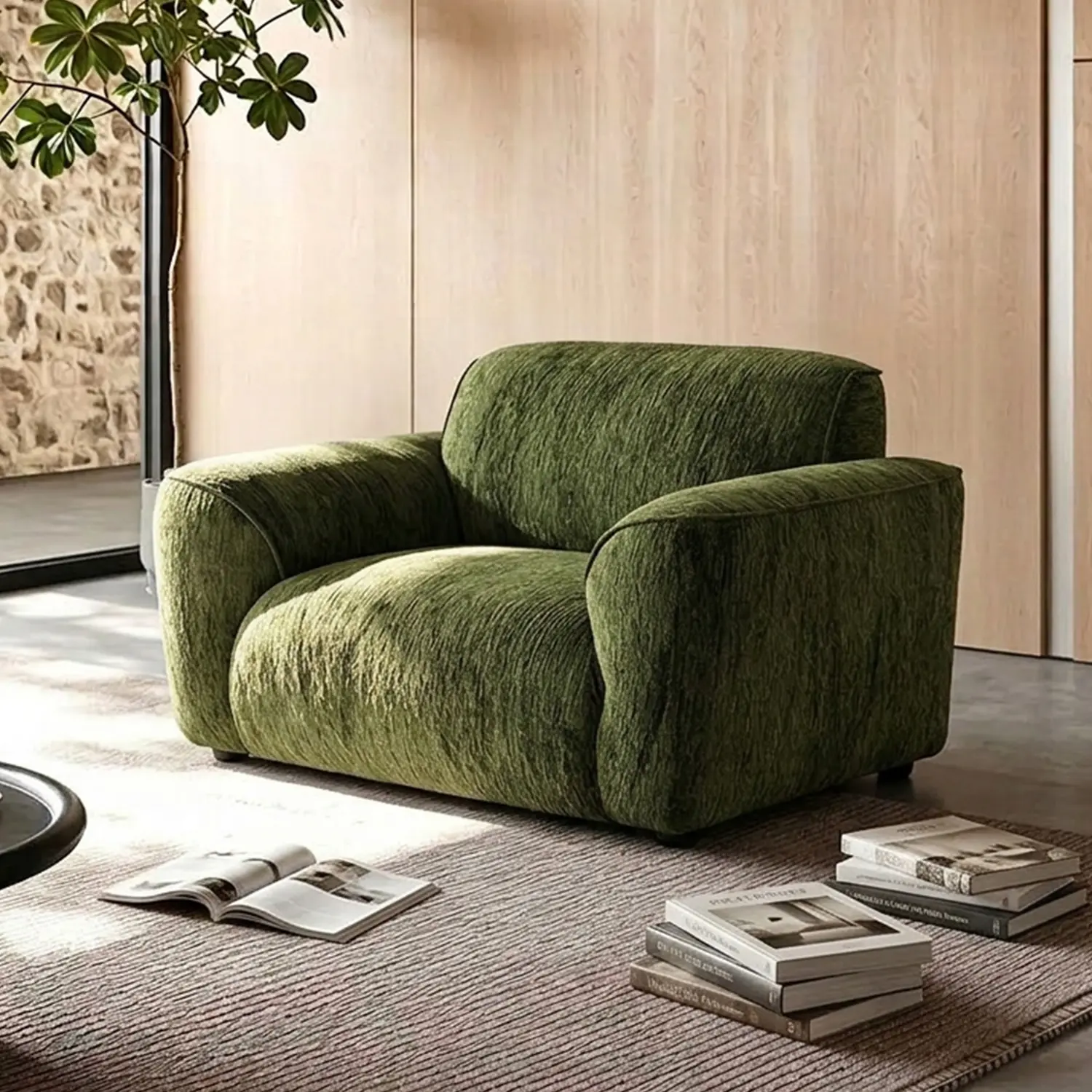 Green Single Modern Chenille Extra-Deep Sofa with Adjustable Backrest Image - 17 | homeyfad