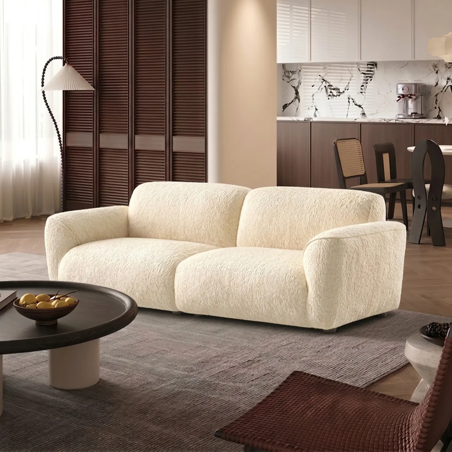 Beige 2- Seater Modern Chenille Extra-Deep Sofa with Adjustable Backrest Image - 1 | homeyfad