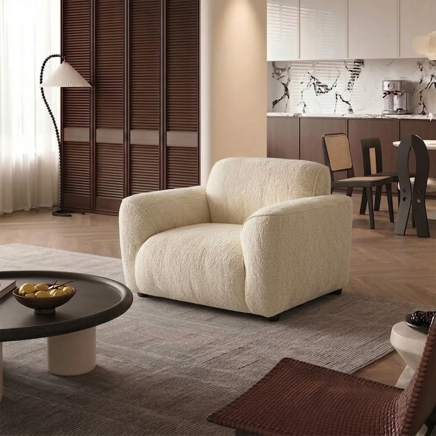 Beige Single Modern Chenille Extra-Deep Sofa with Adjustable Backrest Image - 4 | homeyfad