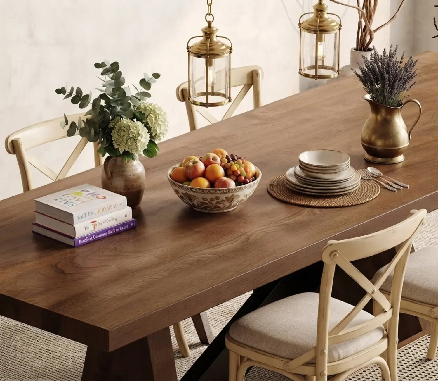 Modern Industrial Rectangular Solid Pine Wood Dining Table with Iron Base Image - 4 | homeyfad