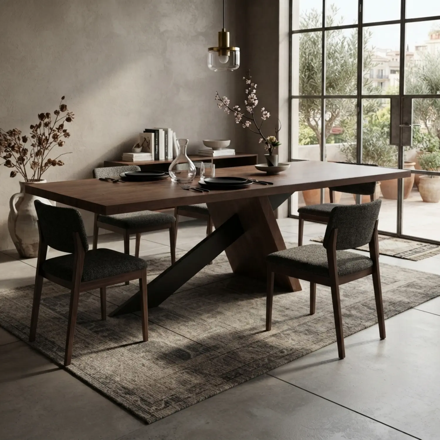 Modern Industrial Rectangular Solid Pine Wood Dining Table with Iron Base Image - 6 | homeyfad