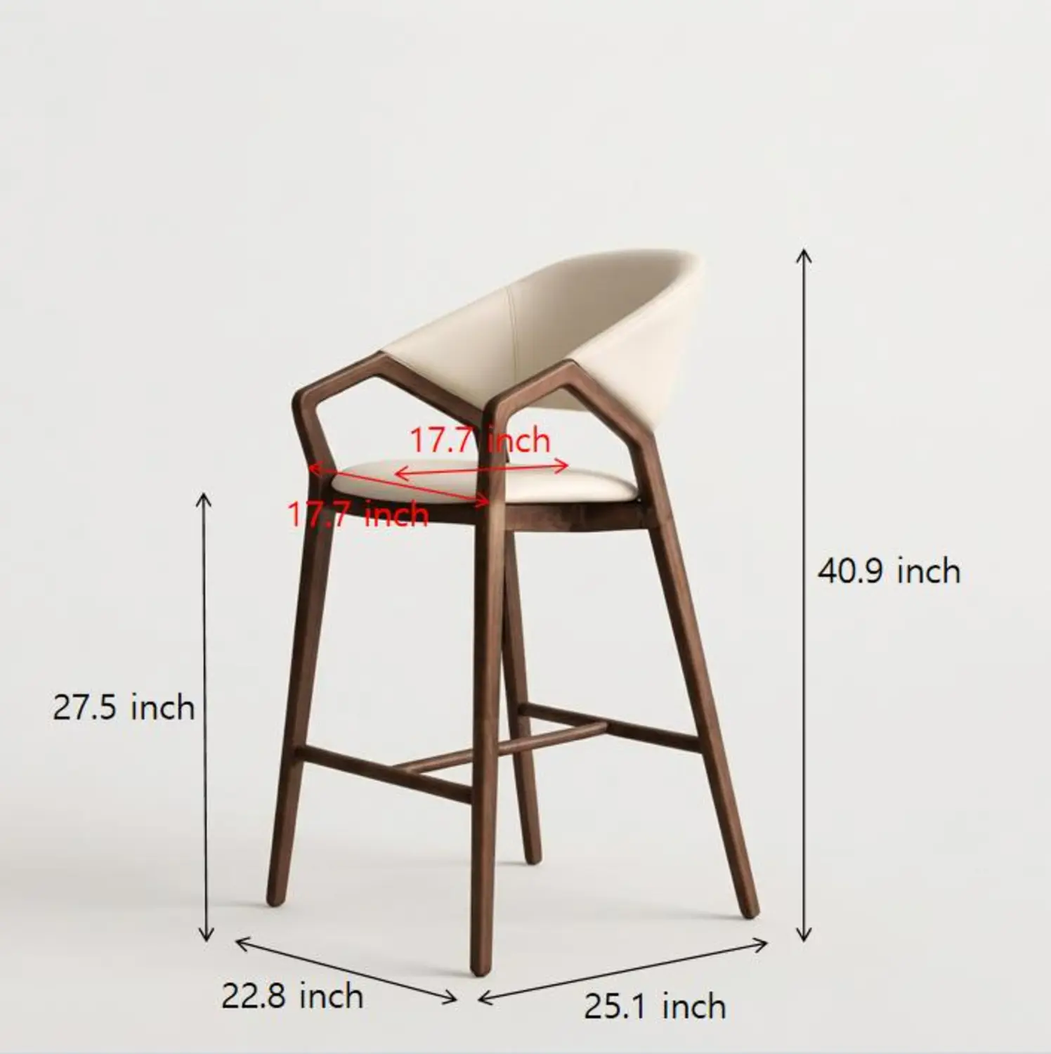 Beige Solid Ash Wood Upholstered curved back Bar Stool set of 2 Image - 7 | homeyfad