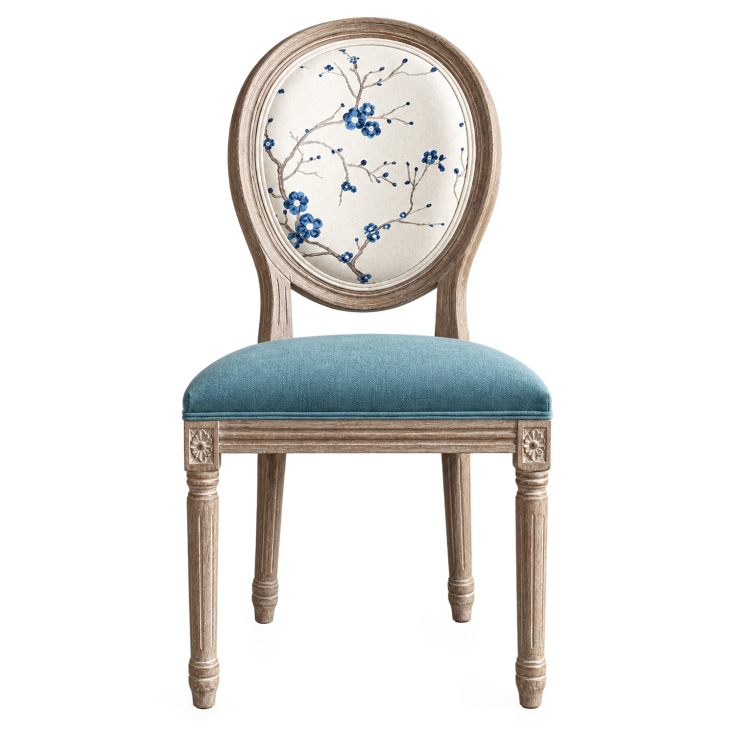 French Country Upholstered Oval Round Back Dining Chairs Solid Wood Image - 13 | homeyfad