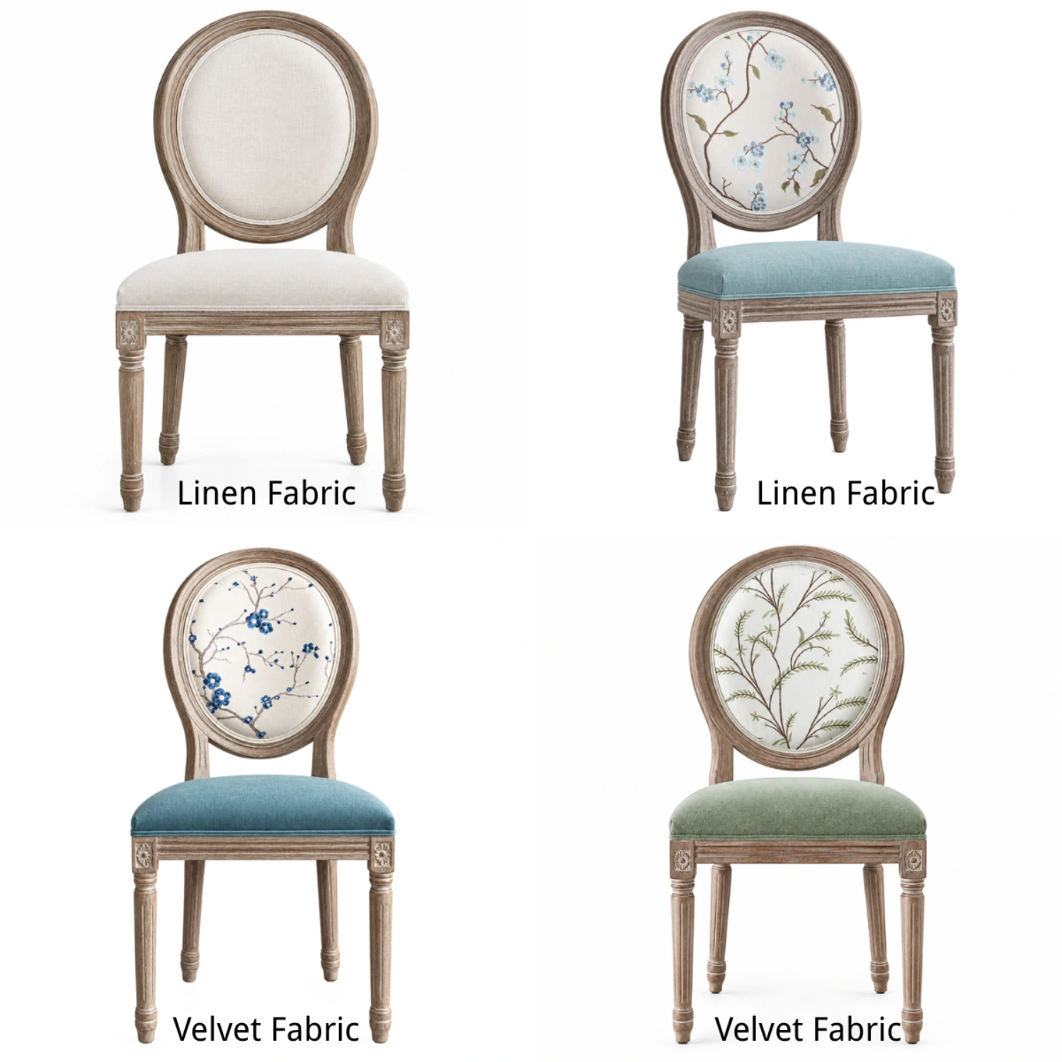 French Country Upholstered Oval Round Back Dining Chairs Solid Wood Image - 12 | homeyfad