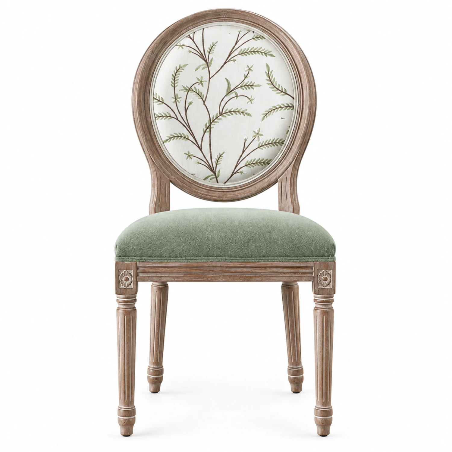French Country Upholstered Oval Round Back Dining Chairs Solid Wood Image - 18 | homeyfad
