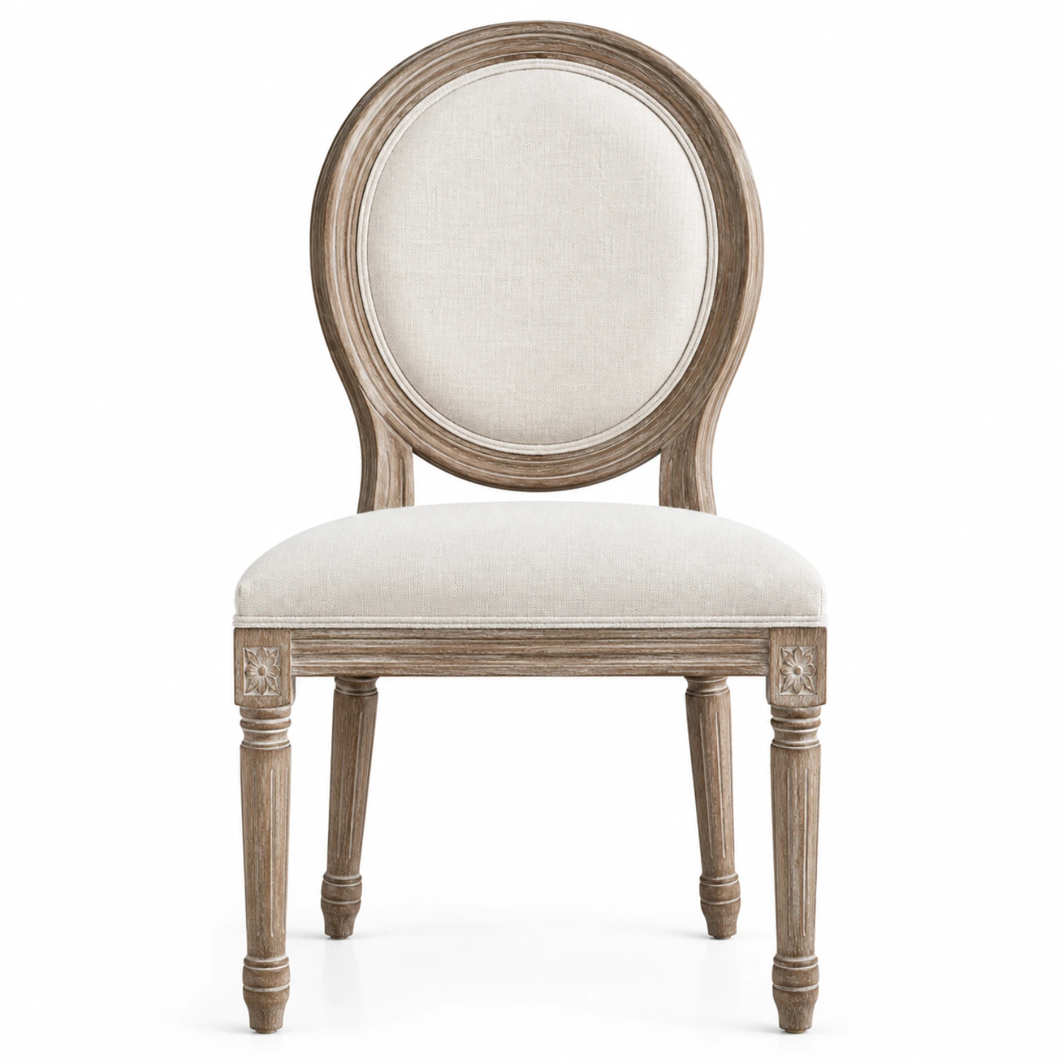 French Country Upholstered Oval Round Back Dining Chairs Solid Wood Image - 19 | homeyfad