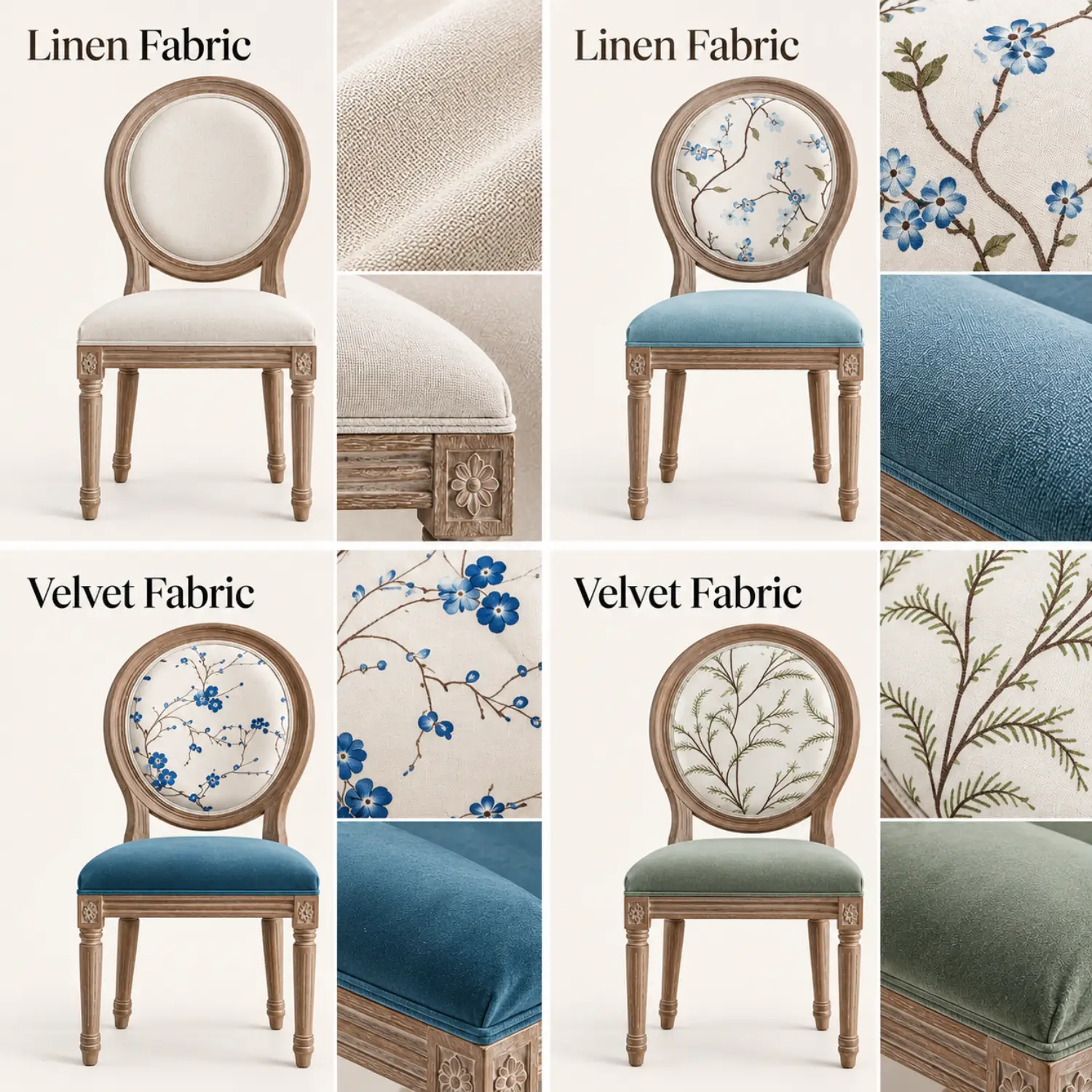 French Country Upholstered Oval Round Back Dining Chairs Solid Wood Image - 6 | homeyfad