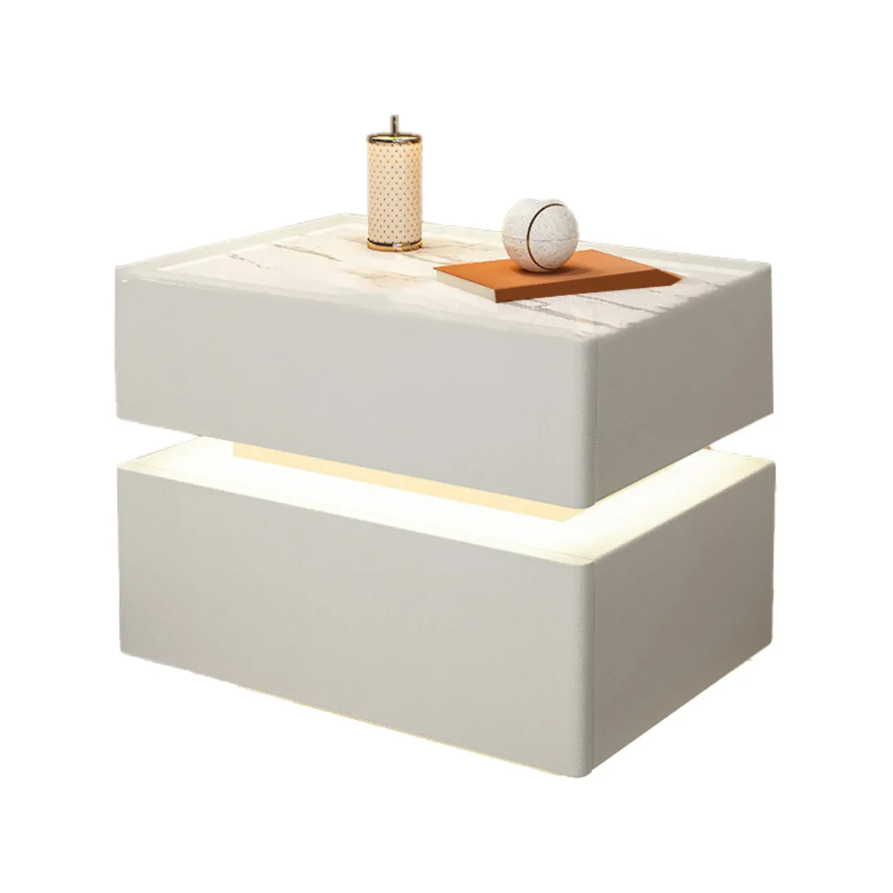 LED 2-Tier White Wooden Storage Bedroom Nightstand Image - 8 | homeyfad