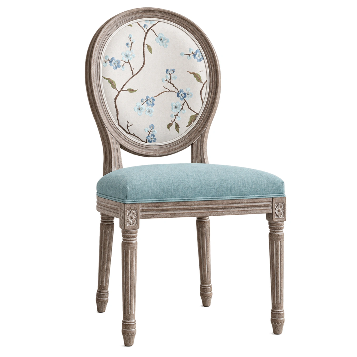 French Country Upholstered Oval Round Back Dining Chairs Solid Wood Image - 20 | homeyfad