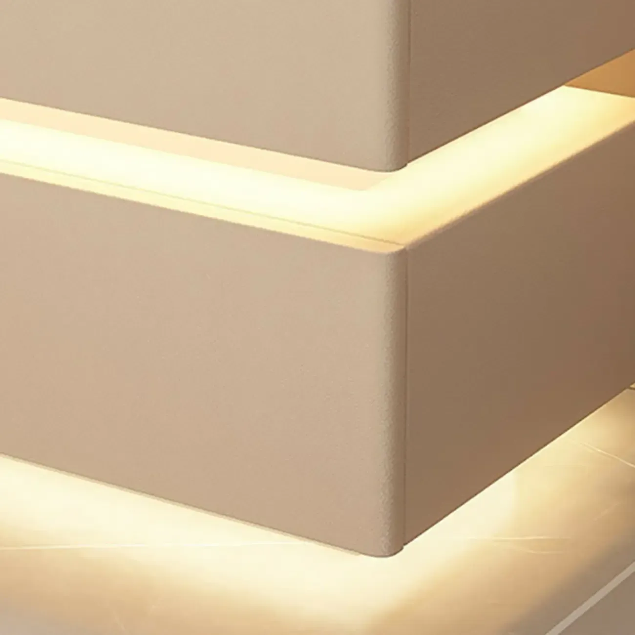 LED 2-Tier White Wooden Storage Bedroom Nightstand Image - 7