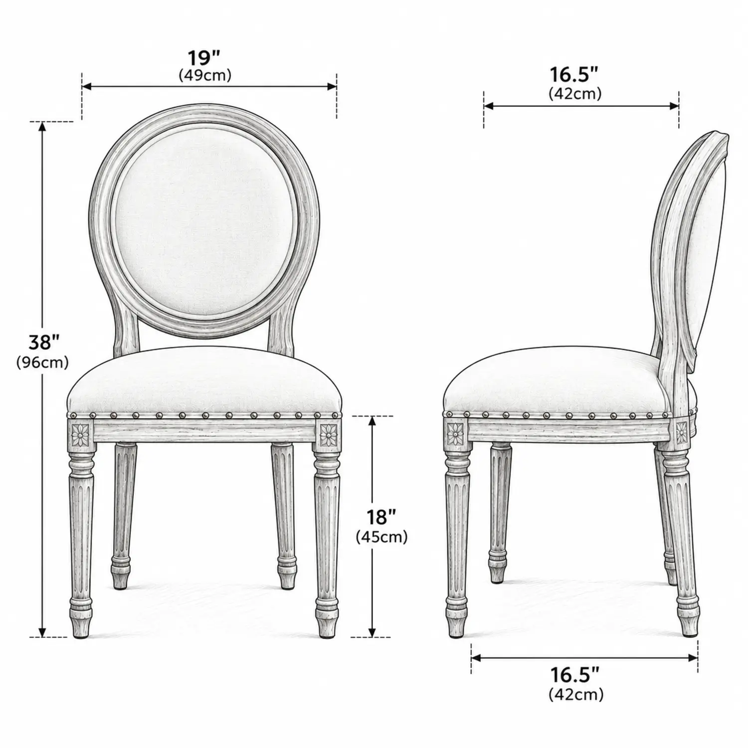 French Country Upholstered Oval Round Back Dining Chairs Solid Wood Image - 27 | homeyfad