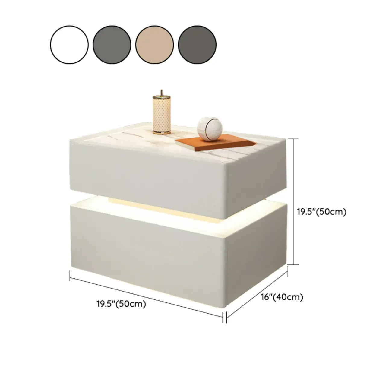 LED 2-Tier White Wooden Storage Bedroom Nightstand Image - 11