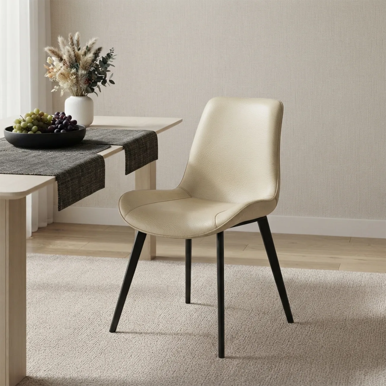 Khaki Modern Faux Leather Upholstered Low Back Dining Chairs with Metal Legs Image - 4 | homeyfad