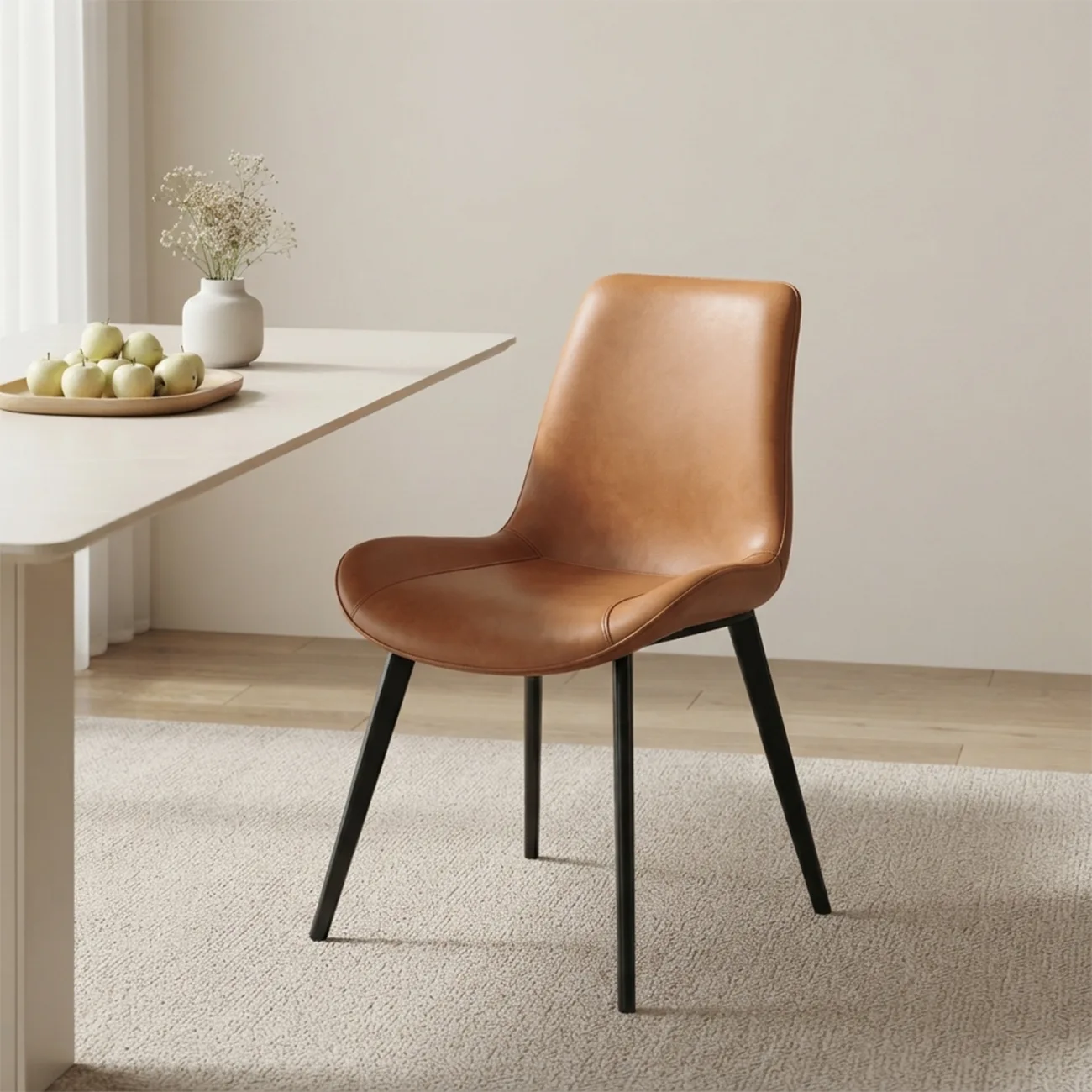 Light Brown Modern Faux Leather Upholstered Low Back Dining Chairs with Metal Legs Image - 2 | homeyfad