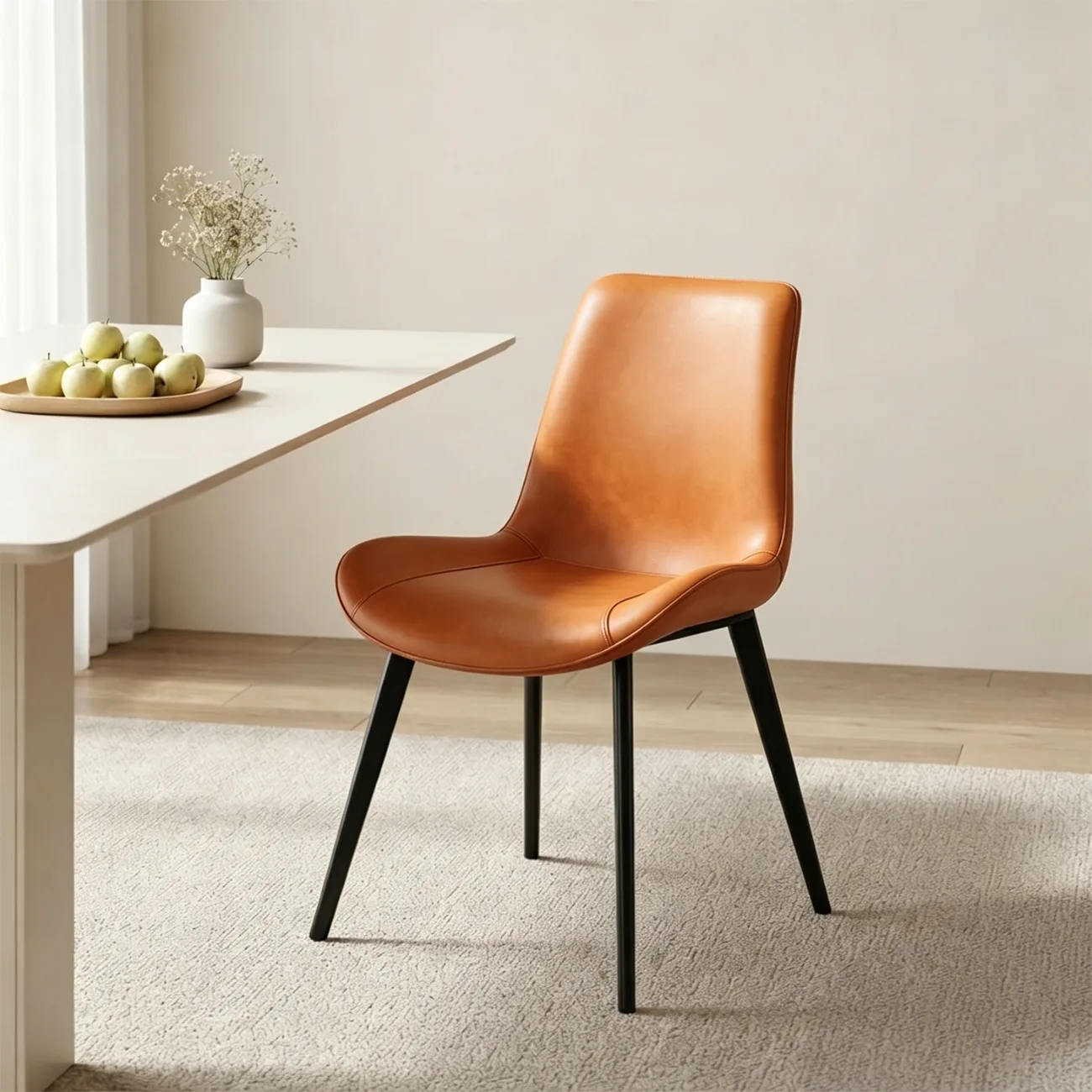 Orange Modern Faux Leather Upholstered Low Back Dining Chairs with Metal Legs Image - 1 | homeyfad