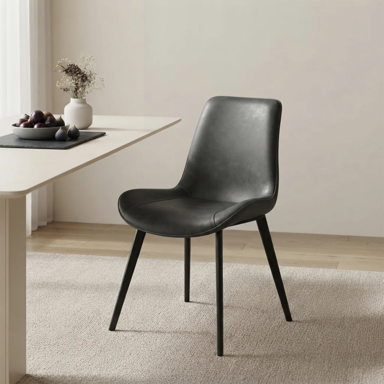 Dark Gray Modern Faux Leather Upholstered Low Back Dining Chairs with Metal Legs Image - 3 | homeyfad