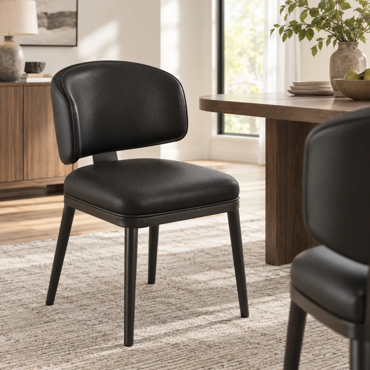 Black Curved Back Modern Upholstered Faux Leather Dining Chair Image - 1 | homeyfad