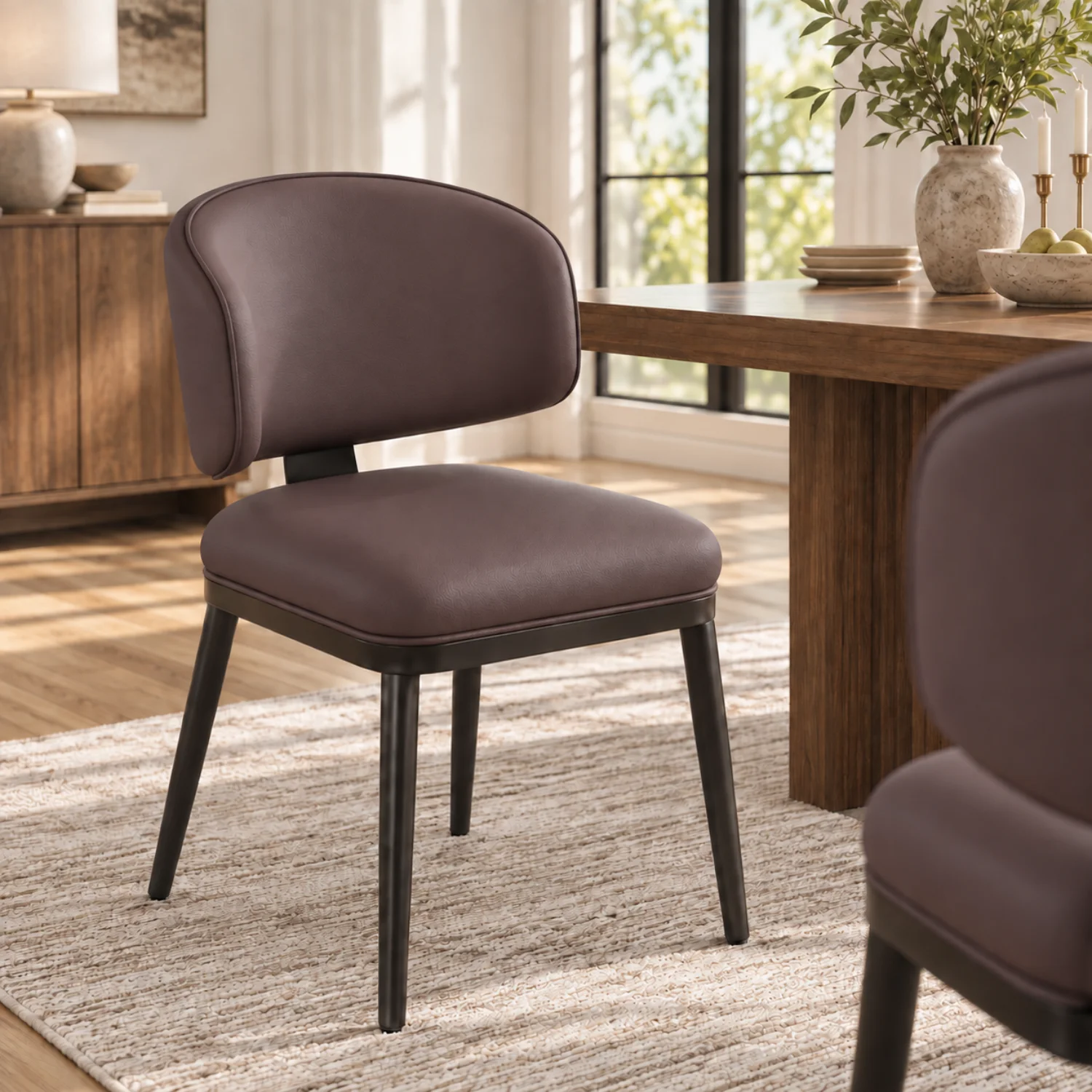 Coffee Curved Back Modern Upholstered Faux Leather Dining Chair Image - 7 | homeyfad