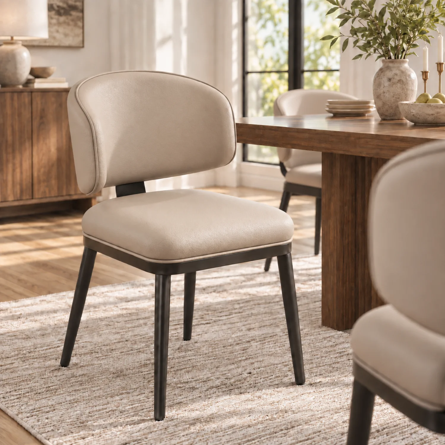 Khaki Curved Back Modern Upholstered Faux Leather Dining Chair Image - 8 | homeyfad