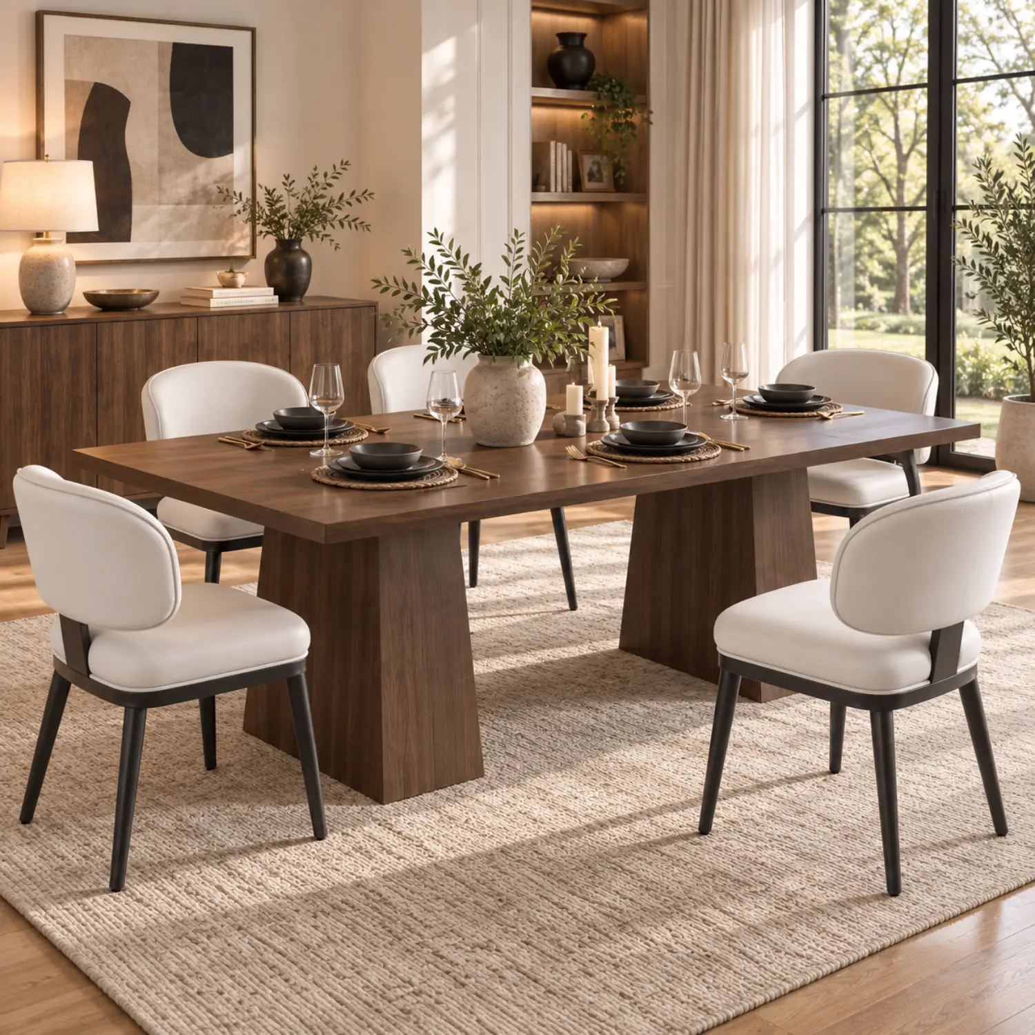 Curved Back Modern Upholstered Faux Leather Dining Chair Image - 10 | homeyfad