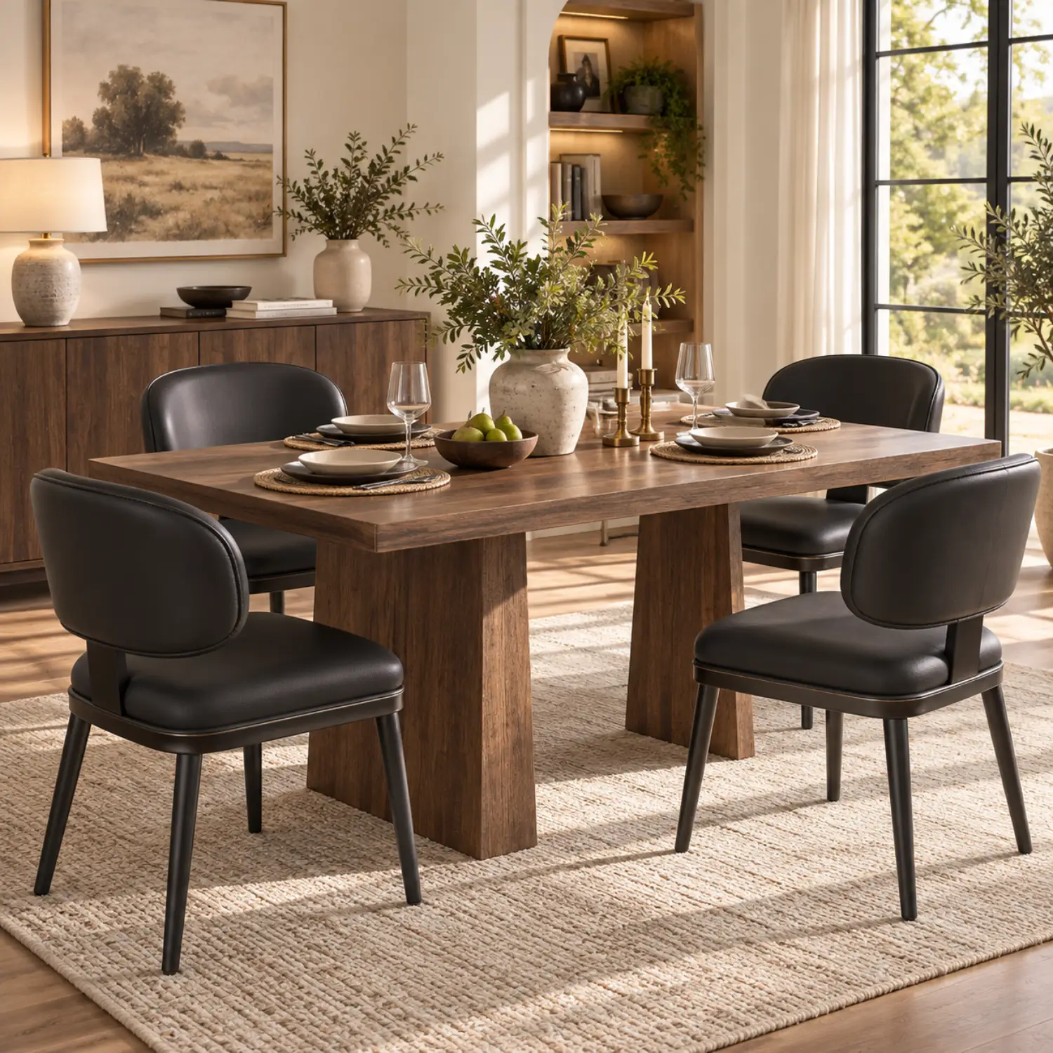 Curved Back Modern Upholstered Faux Leather Dining Chair Image - 2 | homeyfad