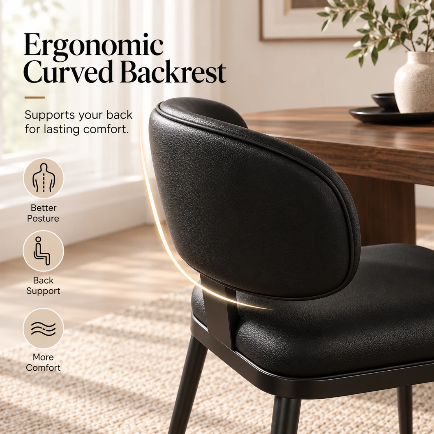 Curved Back Modern Upholstered Faux Leather Dining Chair Image - 6 | homeyfad