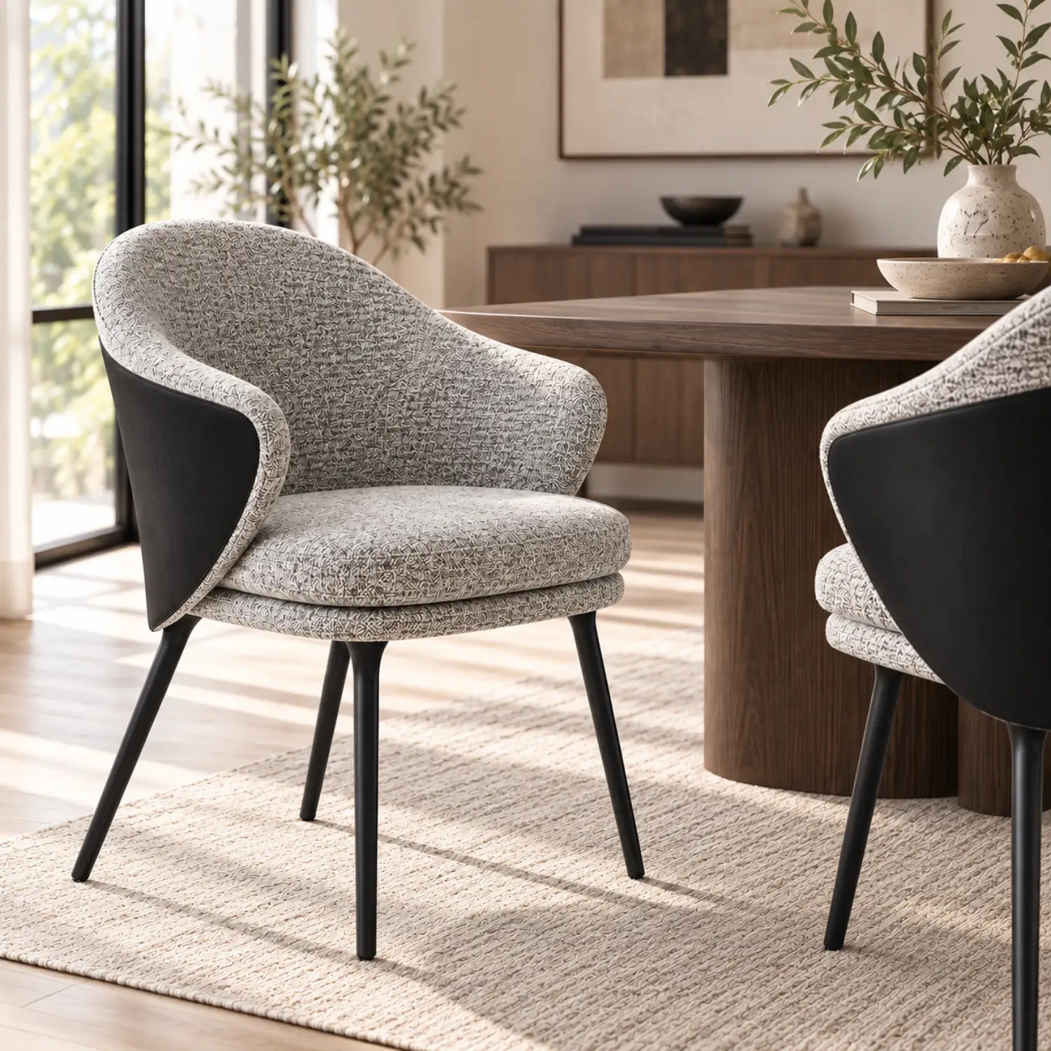 Black + Gray Modern Cotton-linen Upholstered Low Back Arm Chairs Image - 1 | homeyfad