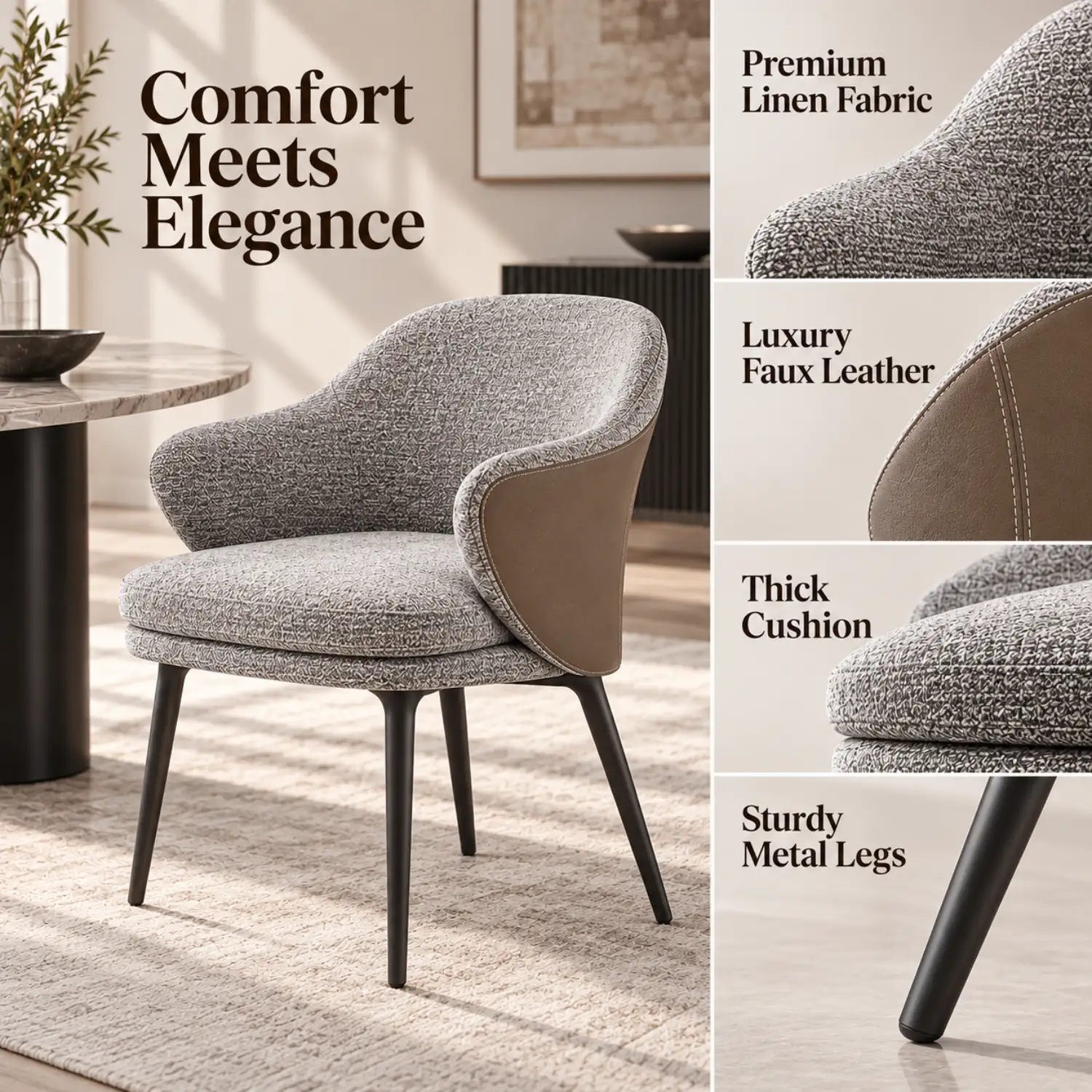 Modern Cotton-linen Upholstered Low Back Arm Chairs Image - 6 | homeyfad