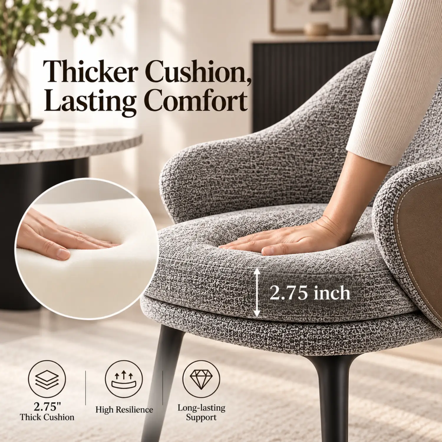 Modern Cotton-linen Upholstered Low Back Arm Chairs Image - 4 | homeyfad
