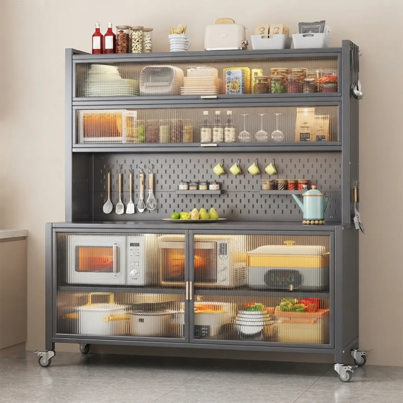 Grey 39"L x 17"W x 74"H Modern Metal Adjustable Shelving Narrow Sideboard Image - 1 | homeyfad