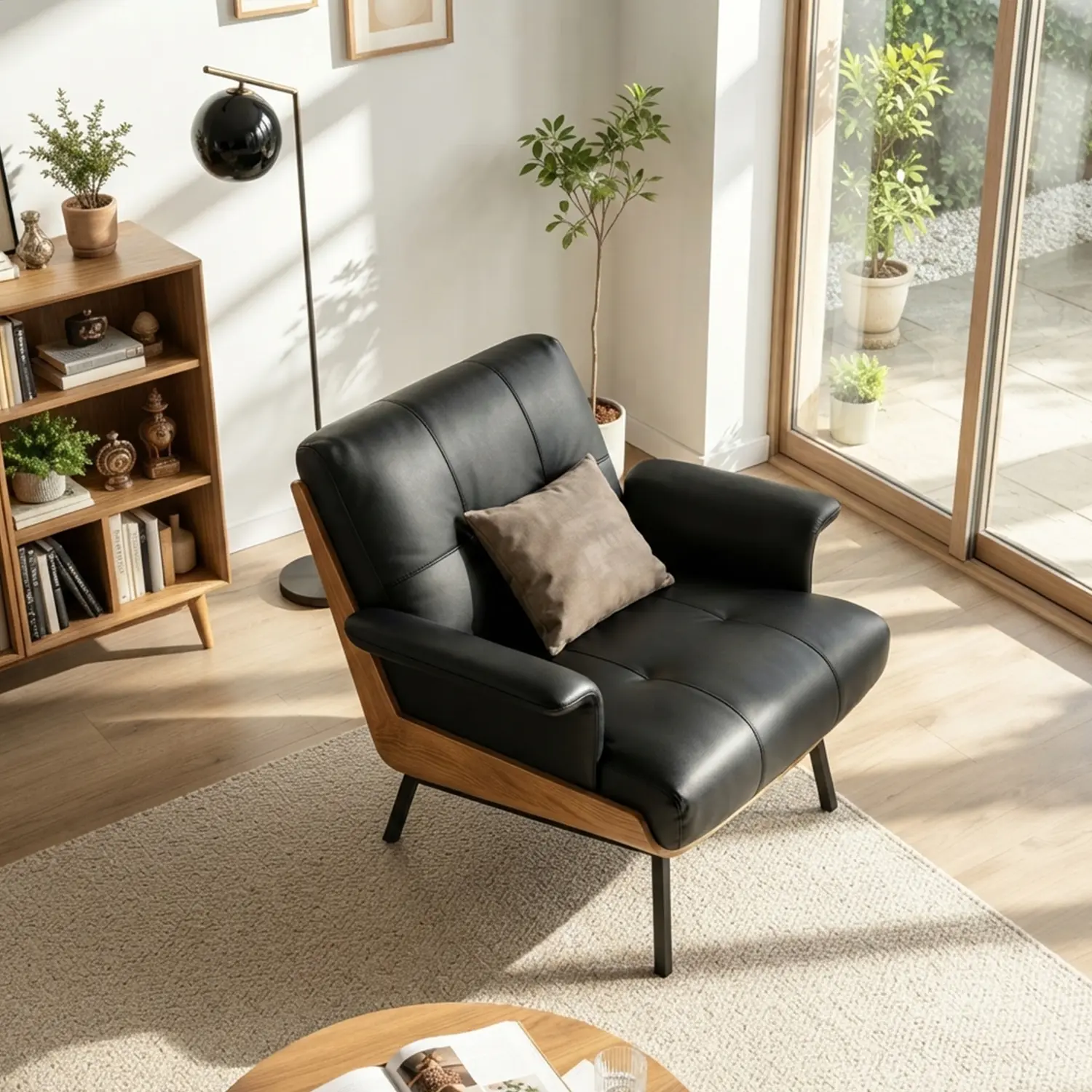 Modern Tufted Microfiber Leather Accent Chair with Arms Image - 3 | homeyfad