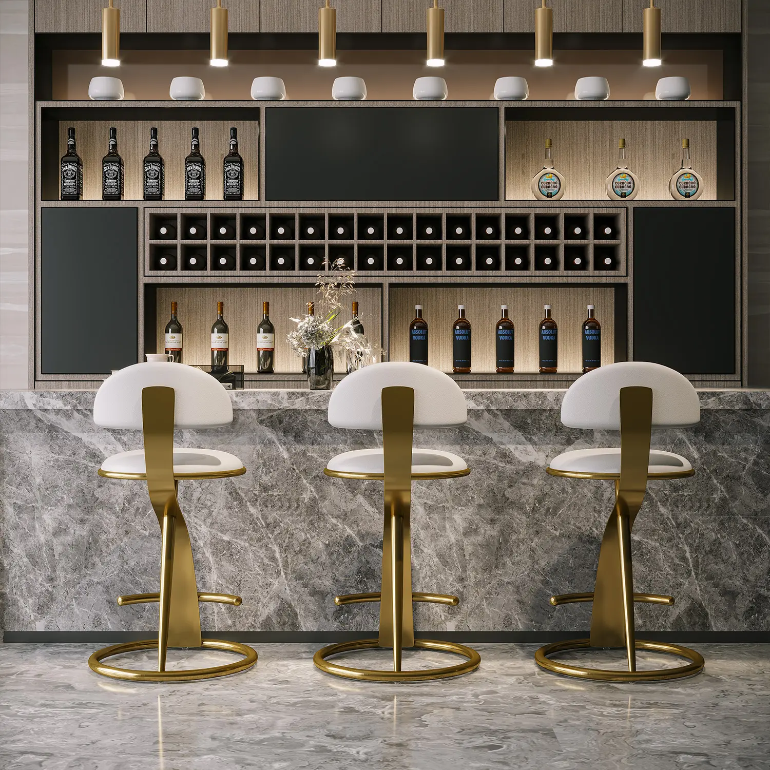 Luxury Gold Metal Frame Sleek Beige Leather Bar Stool Image - 3 | homeyfad