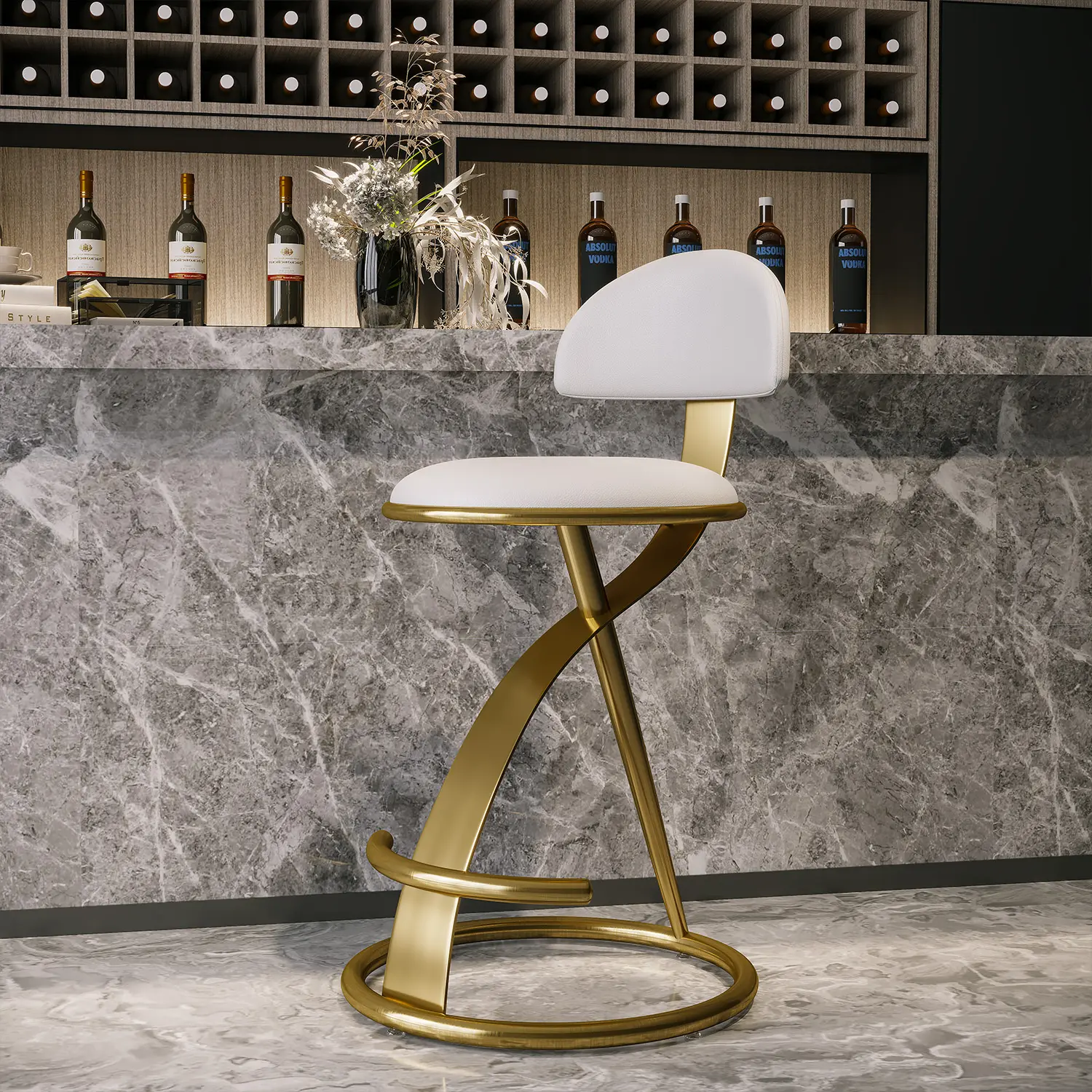 Luxury Gold Metal Frame Sleek Beige Leather Bar Stool Image - 5 | homeyfad