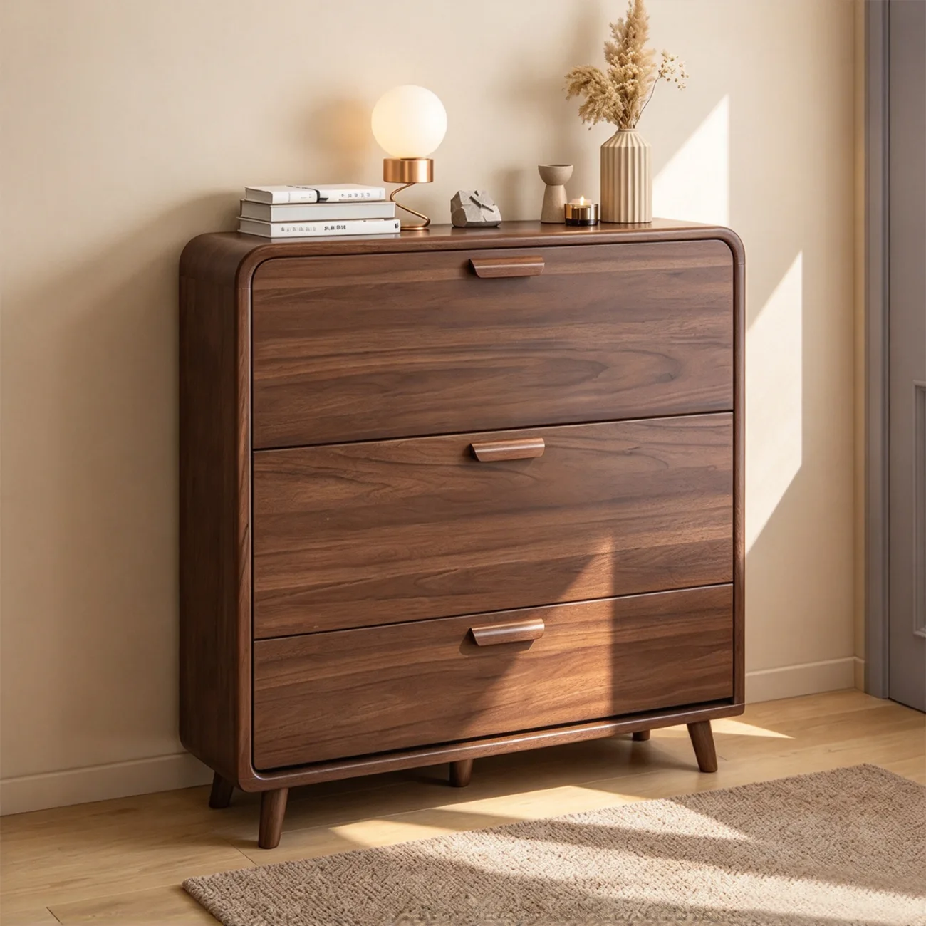 Wood Color 31"L x 9"W x 47"H Traditional Hidden Adjustable 3 Tiers Wooden Shoe Cabinet Image - 2 | homeyfad