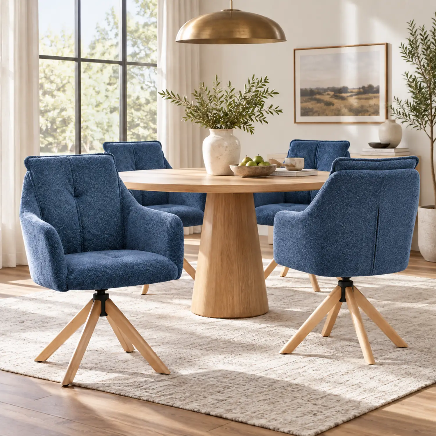 Modern Swivel Blue Fleece Upholstered Curved Back Dining Chairs Image - 1 | homeyfad