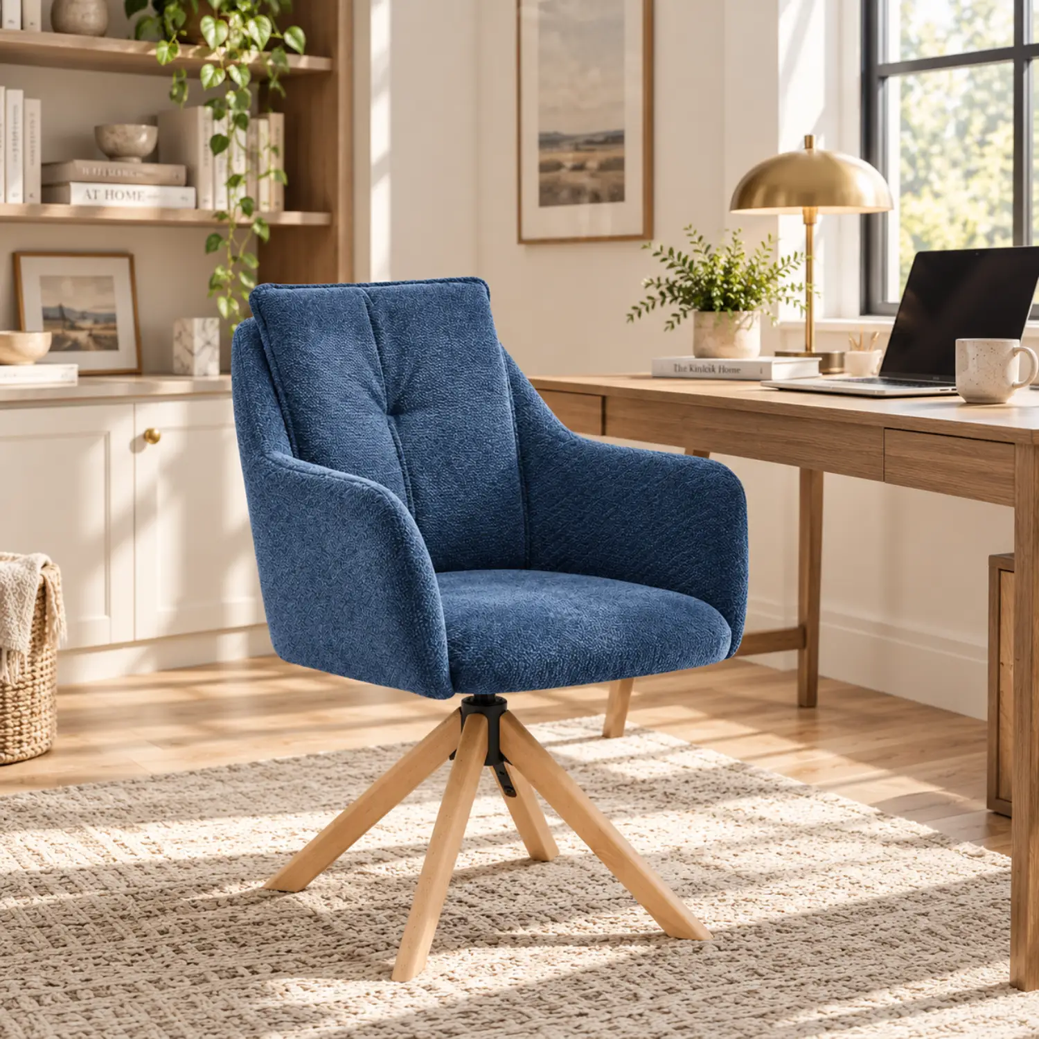 Modern Swivel Blue Fleece Upholstered Curved Back Dining Chairs Image - 3 | homeyfad