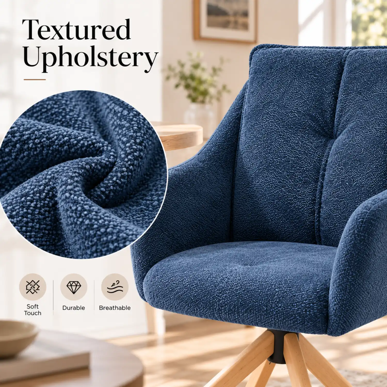 Modern Swivel Blue Fleece Upholstered Curved Back Dining Chairs Image - 6 | homeyfad