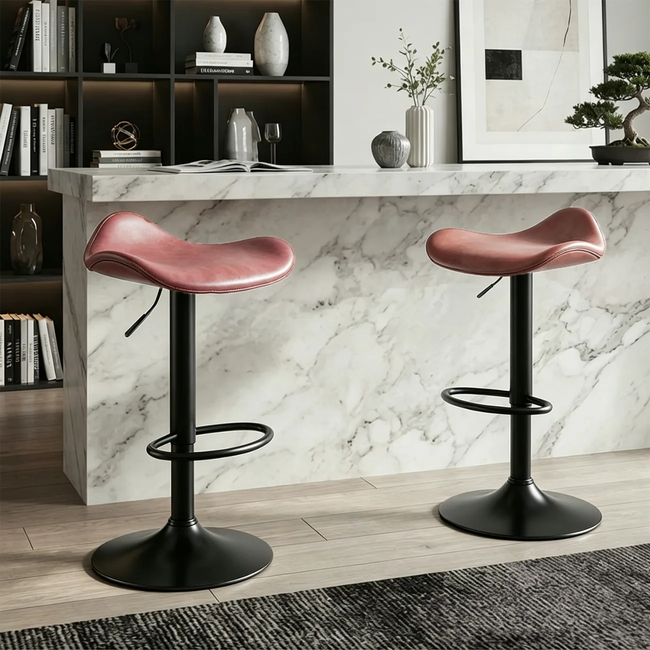 Red Brown Black Adjustable Swivel Leather Modern Backless Bar Stools Image - 10 | homeyfad