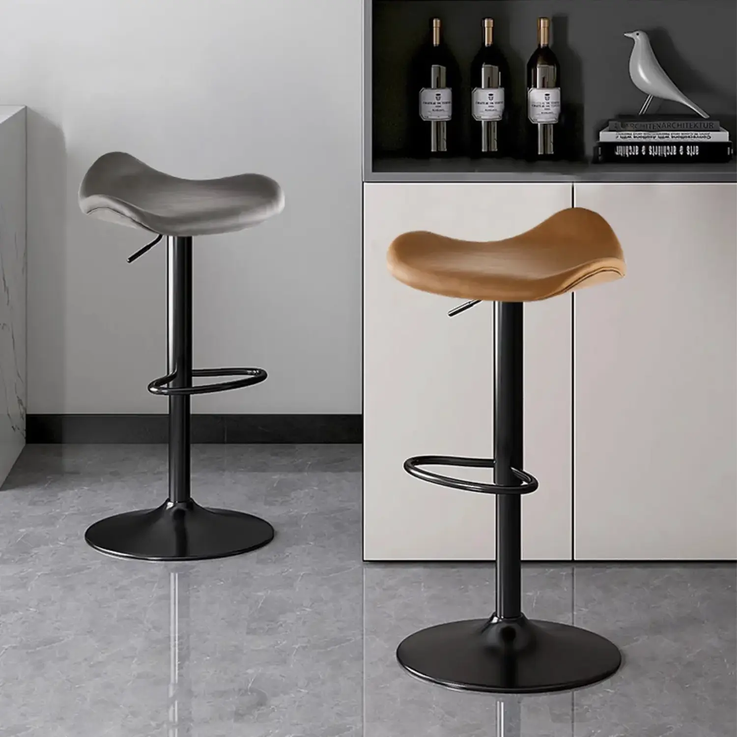 Adjustable Swivel Leather Modern Backless Bar Stools Image - 1 | homeyfad