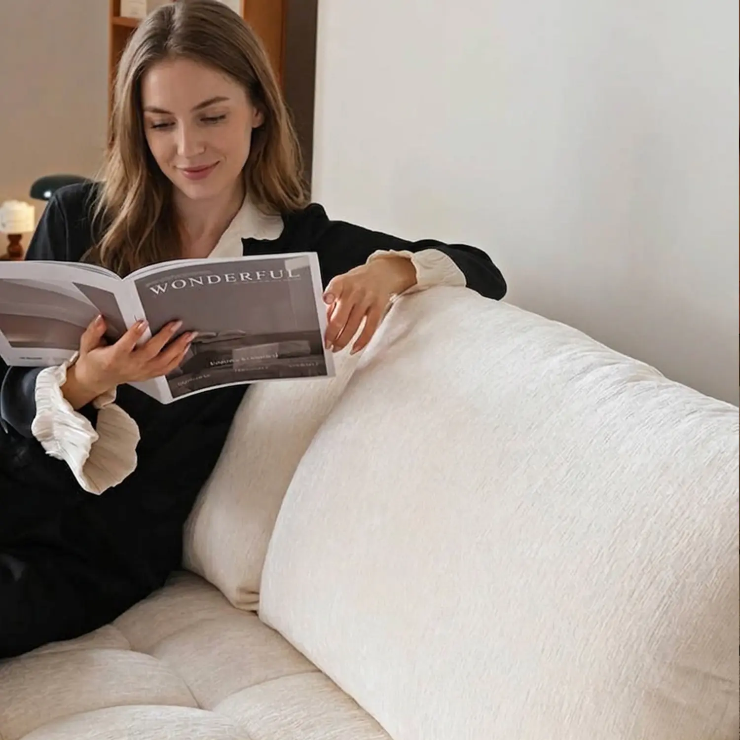 Elegant Beige Tufted Chenille Convertible Sofa Bed For Apartment Image - 8 | homeyfad