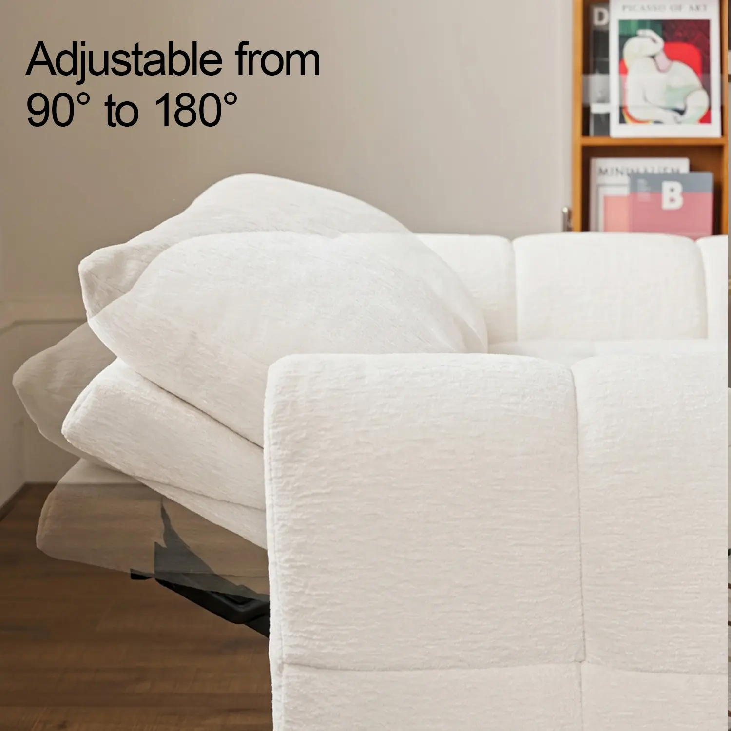 Elegant Beige Tufted Chenille Convertible Sofa Bed For Apartment Image - 12 | homeyfad