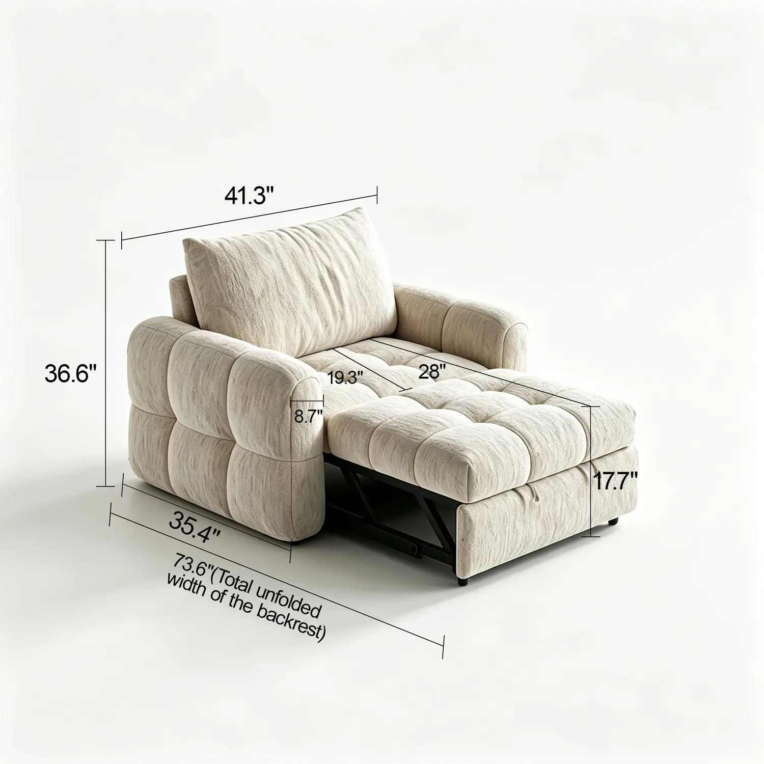 Elegant Beige Tufted Chenille Convertible Sofa Bed For Apartment Image - 22 | homeyfad