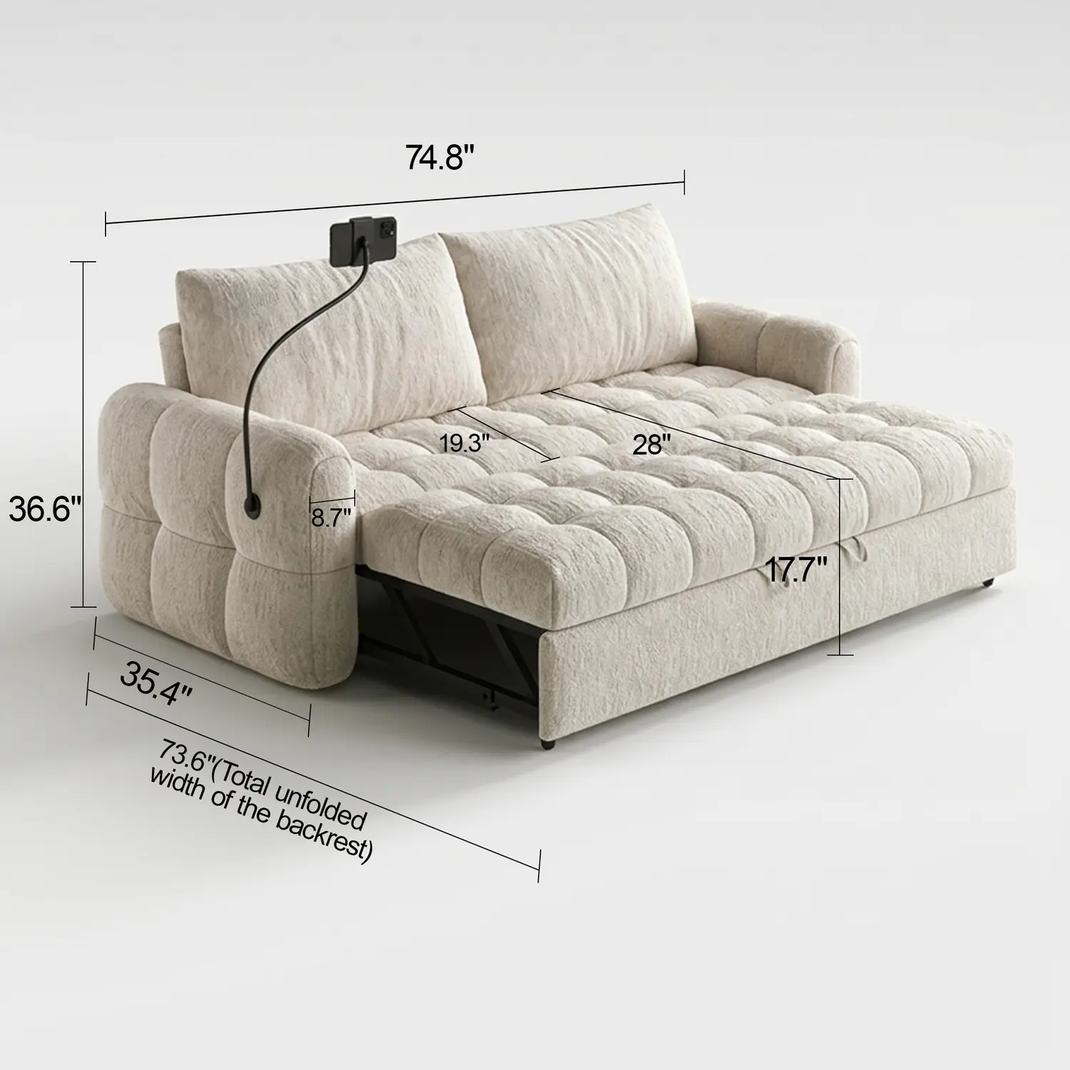 Elegant Beige Tufted Chenille Convertible Sofa Bed For Apartment Image - 23 | homeyfad