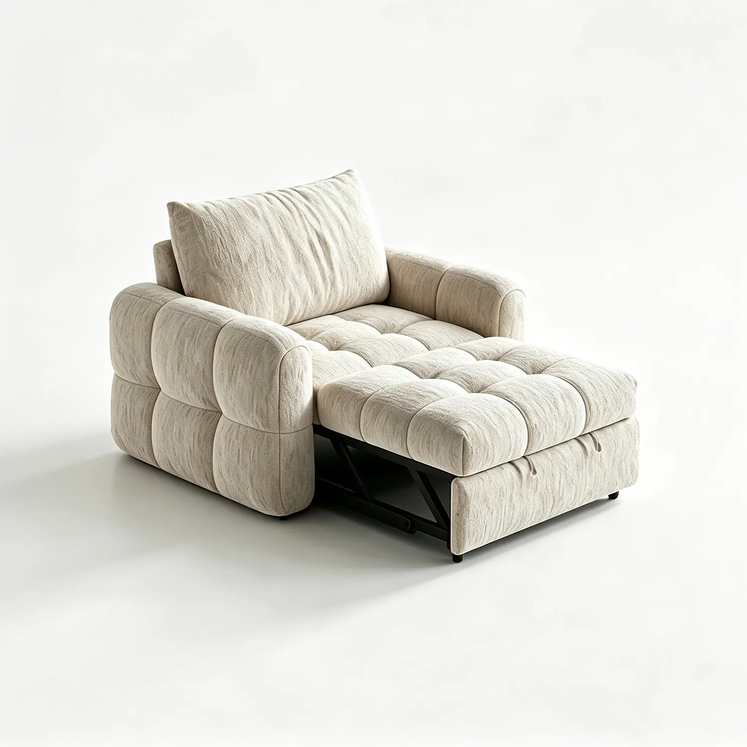 Elegant Beige Tufted Chenille Convertible Sofa Bed For Apartment Image - 20 | homeyfad