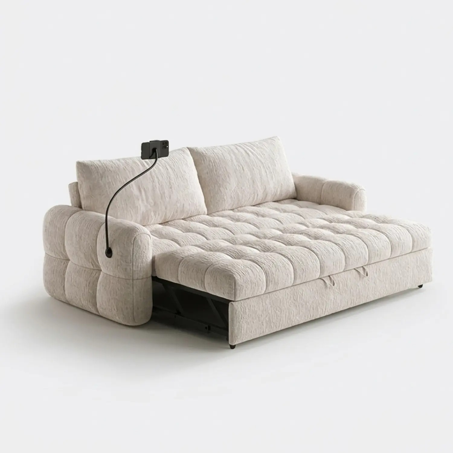 Elegant Beige Tufted Chenille Convertible Sofa Bed For Apartment Image - 21 | homeyfad