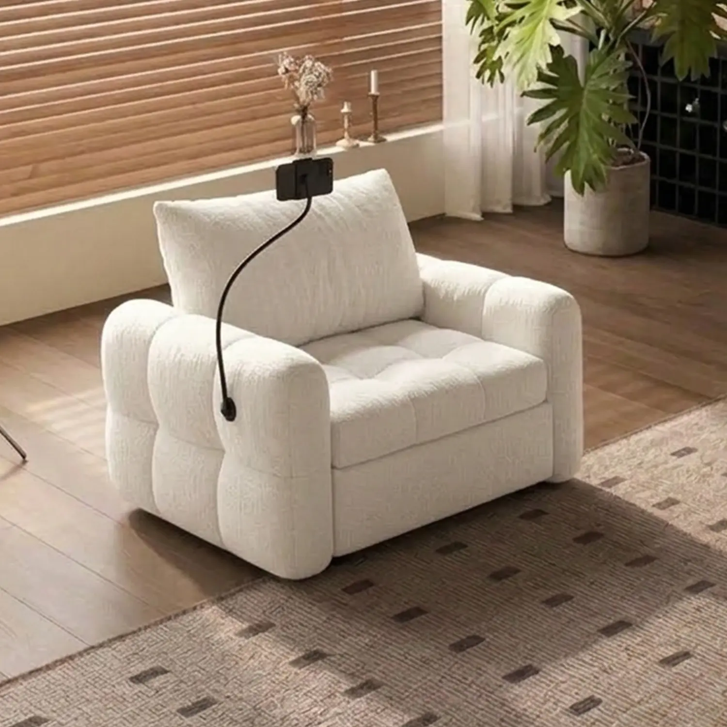 Elegant Beige Tufted Chenille Convertible Sofa Bed For Apartment Image - 4 | homeyfad
