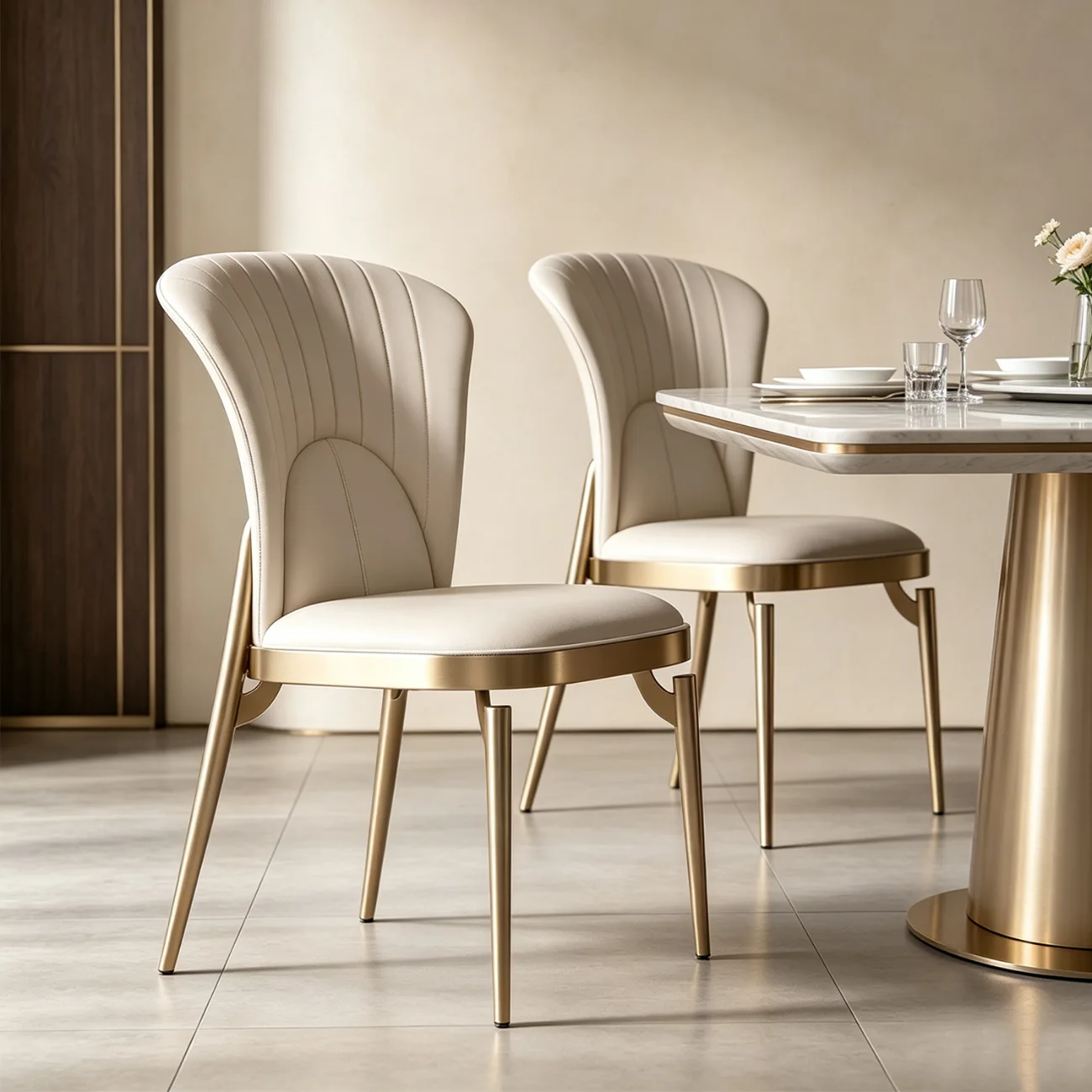 Art Deco Microfiber Leather Upholstered Dining Chair with Metal Legs Image - 1 | homeyfad